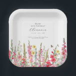 95th Birthday August Birth Flower Party Supplies Paper Plate<br><div class="desc">Perfect table decor for an August birthday party. Pink gladiolus is the birth flower for that month. It forms a pretty watercolor bottom border on this floral personalized plate. The birthday guest of honour's name, age and birthdate are placed above it using elegant calligraphy and typography. All text is editable....</div>