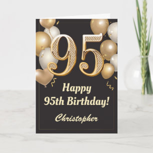 95th Birthday Black and Gold Balloons Confetti Card
