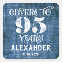 95th Birthday Blue Linen Thank You Favour Stickers