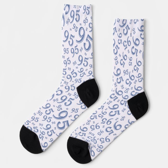 95th Birthday Blue Random Number Pattern Socks (Left)