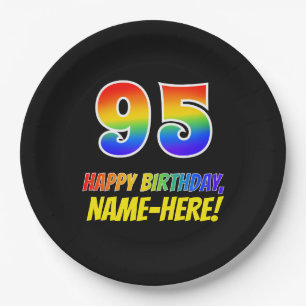 95th Birthday: Bold, Fun, Simple, Rainbow 95 Paper Plate