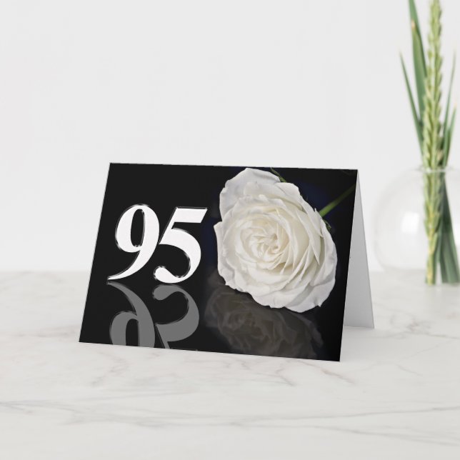 95th Birthday Card with a classic white rose (Front)