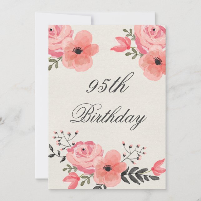 95th Birthday Chic Watercolor Flowers Invitation (Front)