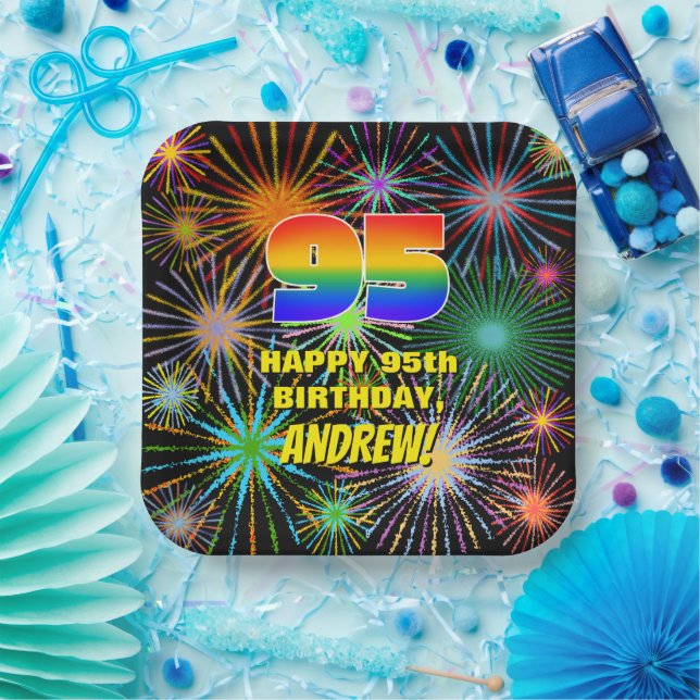 95th Birthday: Colourful, Fun Celebratory Firework Paper Plate (Party)
