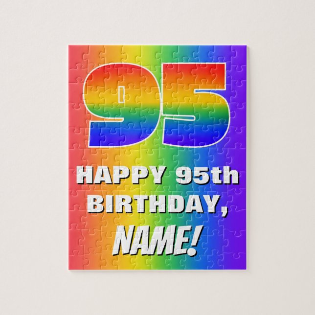 95th Birthday: Colourful, Fun Rainbow Pattern # 95 Jigsaw Puzzle (Vertical)
