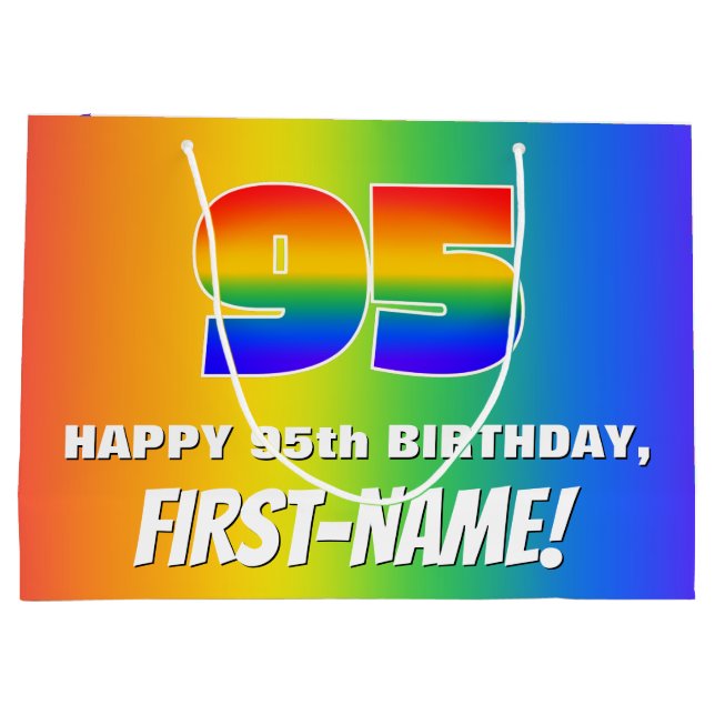 95th Birthday: Colourful, Fun Rainbow Pattern # 95 Large Gift Bag (Back)