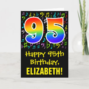 95th Birthday: Colourful Music Symbols + Rainbow 9 Card