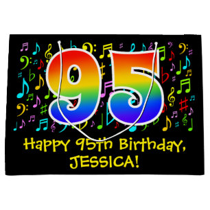 95th Birthday - Colourful Music Symbols, Rainbow 9 Large Gift Bag