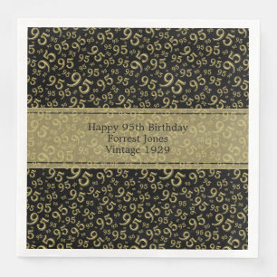 95th Birthday Cool Number Pattern Black/Gold Napkin