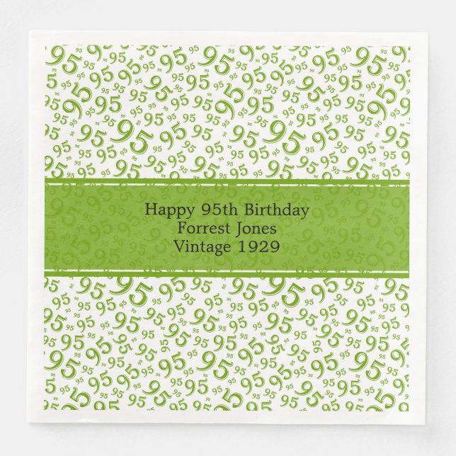 95th Birthday Cool Number Pattern Green/White Napkin (Front)