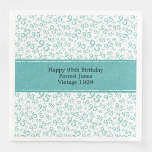 95th Birthday Cool Number Pattern Teal/White  Napkin
