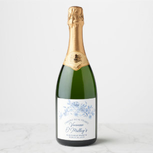 95th Birthday Dusty Blue Rose Floral Sparkling Wine Label