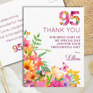 95th Birthday Floral Butterfly Appreciation Postcard