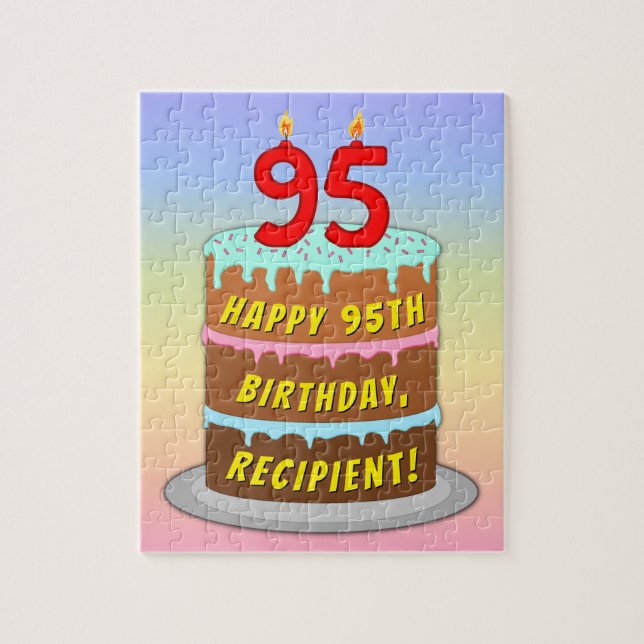 95th Birthday: Fun Cake and Candles + Custom Name Jigsaw Puzzle (Vertical)