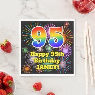 95th Birthday: Fun Fireworks Pattern + Rainbow 95 Napkin