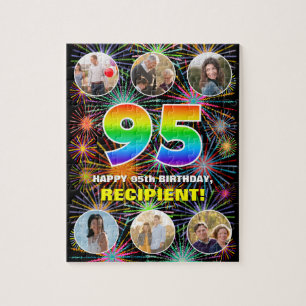 95th Birthday: Fun Rainbow #, Custom Name + Photos Jigsaw Puzzle