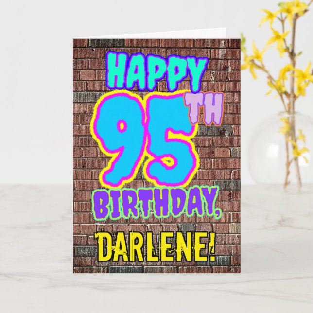 95th Birthday - Fun, Urban Graffiti Inspired Look Card (Yellow Flower)
