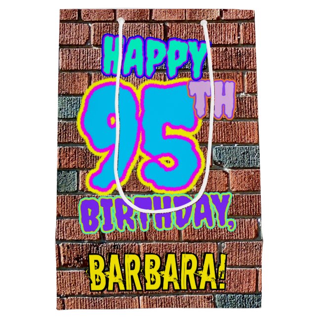 95th Birthday: Fun, Urban Graffiti Inspired Look Medium Gift Bag (Back)