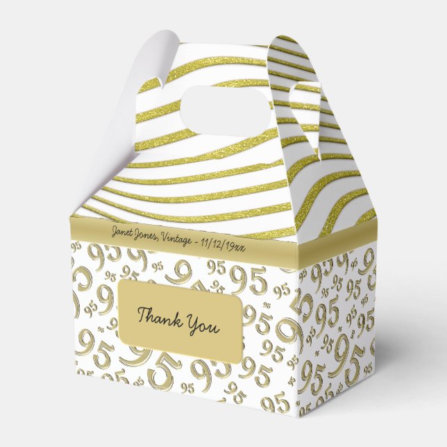 95th Birthday Gold and White Number Pattern Favor Box (Front Side)