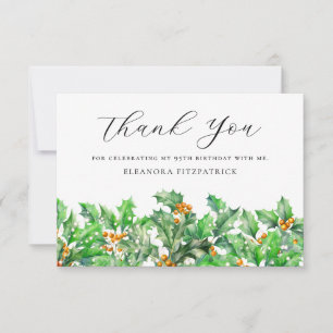 95th Birthday Holly December Birth Flower Custom Thank You Card