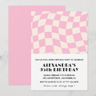 95th birthday invitations Chequered Retro Pink 