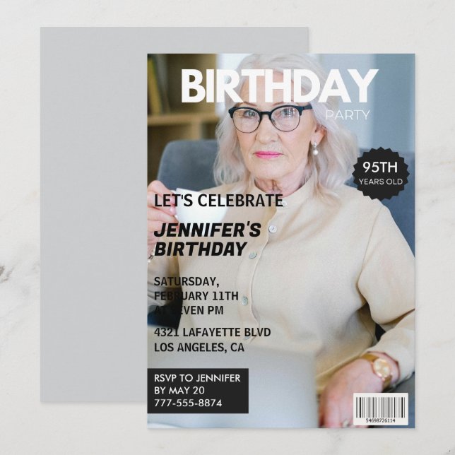 95th birthday invitations for her Magazine Cover (Front/Back)