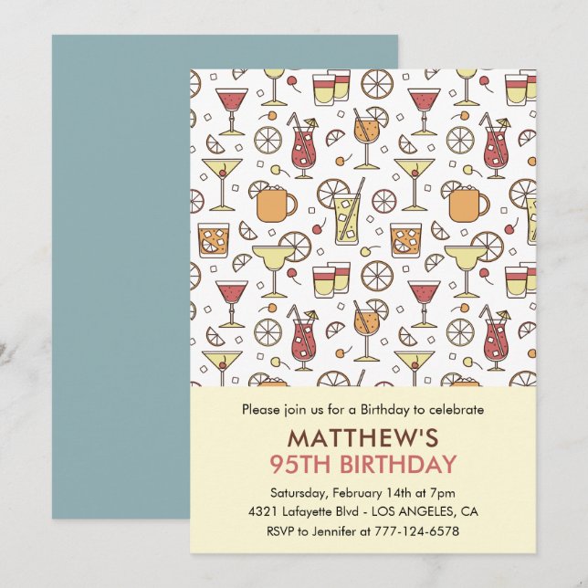 95th birthday invitations Men Cocktail Pattern (Front/Back)