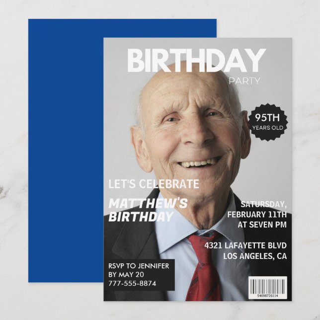95th birthday invitations Men Him Magazine Cover (Front/Back)