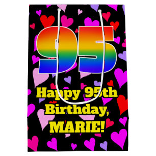 95th Birthday: Loving Hearts Pattern, Rainbow # 95 Medium Gift Bag