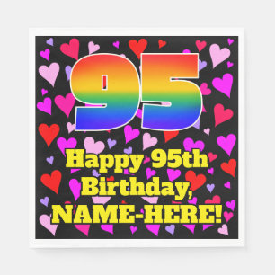 95th Birthday: Loving Hearts Pattern, Rainbow # 95 Napkin