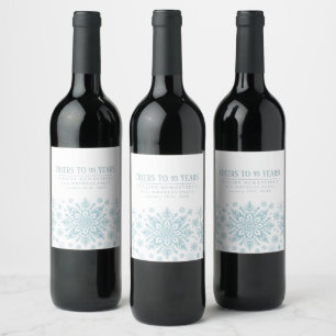 95th Birthday Minimalist Blue Snowflake Custom Wine Label