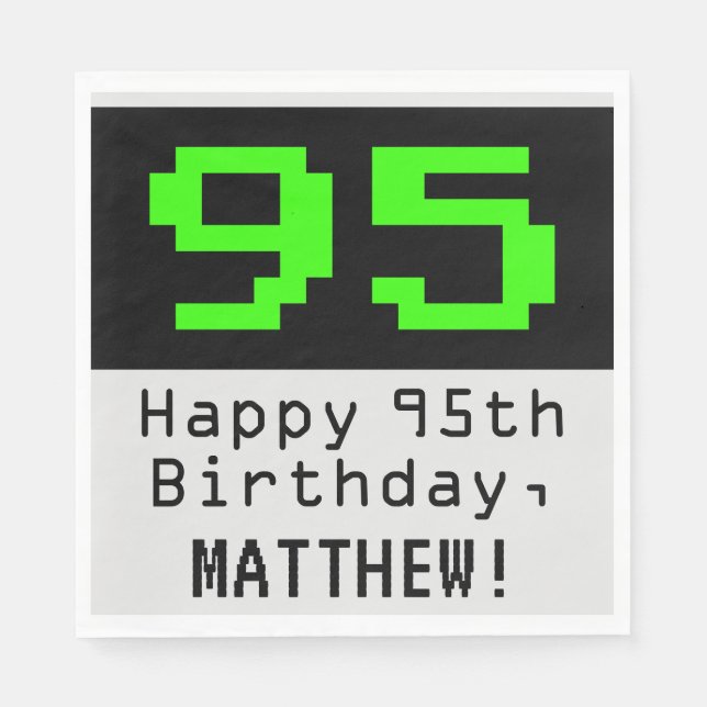 95th Birthday - Nerdy / Geeky Style "95" & Name Napkin (Front)