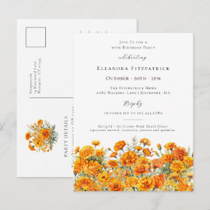 95th Birthday October Birth Month Flower Marigold Invitation Postcard