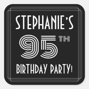 95th Birthday Party: Art Deco Style & Custom Name Square Sticker
