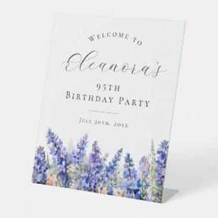 95th Birthday Party Blue July Birth Flower Welcome Pedestal Sign