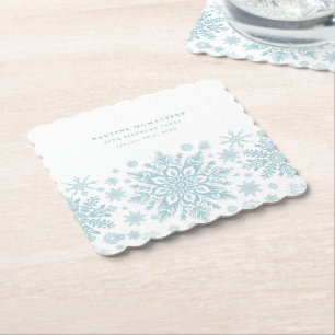 95th Birthday Party Blue White Snowflake Custom Paper Coaster
