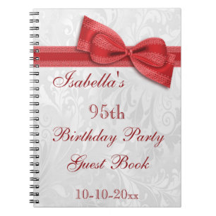 95th Birthday Party Damask and Bow Notebook