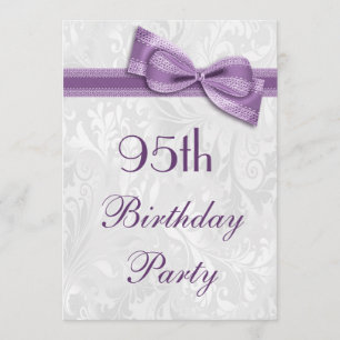 95th Birthday Party Damask and Faux Bow Invitation