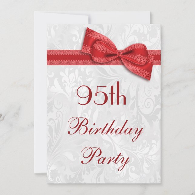 95th Birthday Party Damask and Faux Bow Invitation (Front)