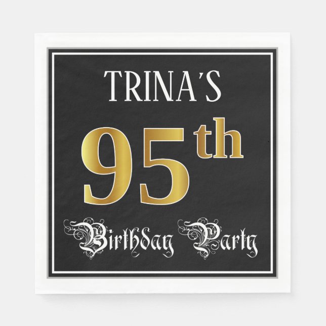95th Birthday Party — Fancy Script, Faux Gold Look Napkin (Front)