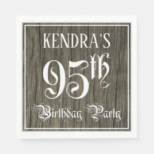 95th Birthday Party — Fancy Script, Faux Wood Look Napkin