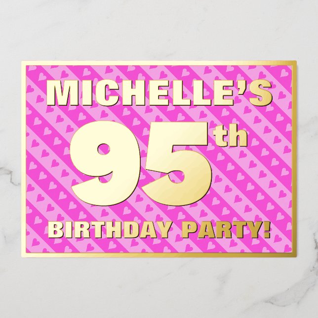 95th Birthday Party — Fun Pink Hearts and Stripes (Front)