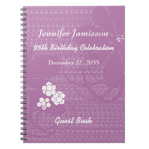 95th Birthday Party Guest Book Purple White Floral