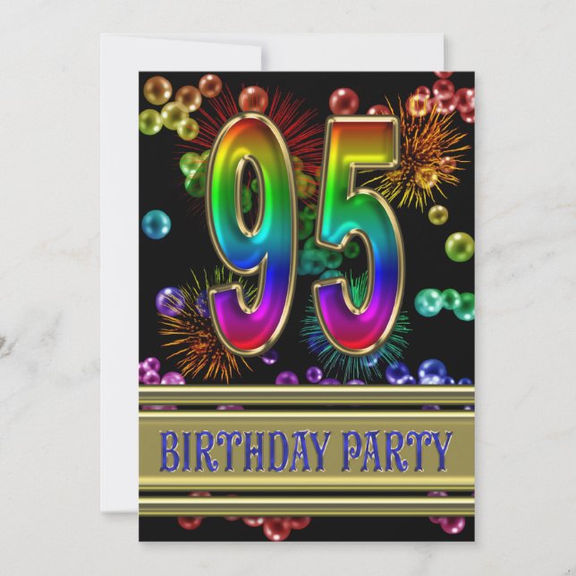 95th Birthday party Invitation with bubbles (Front)