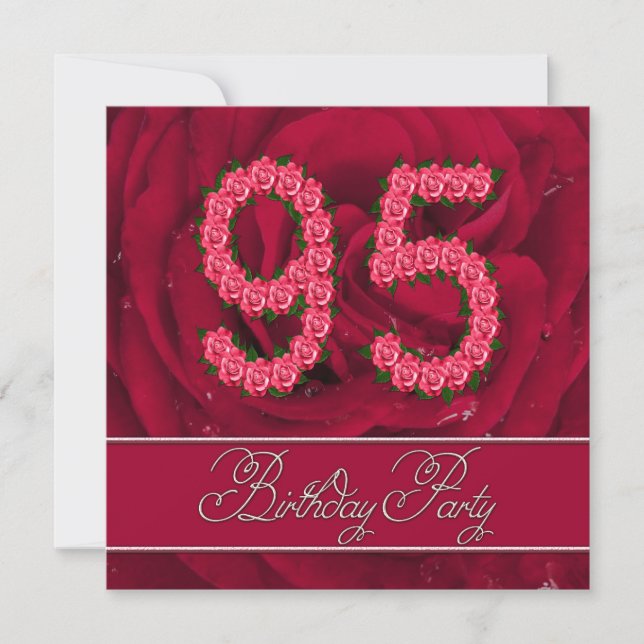95th birthday party invitation with roses (Front)