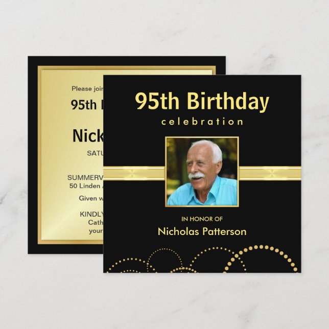 95th Birthday Party Invitations - Photo Optional (Front/Back)