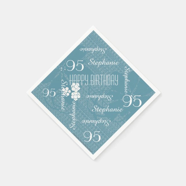 95th Birthday Party, Pastel Blue Floral Paper Napkin (Corner)