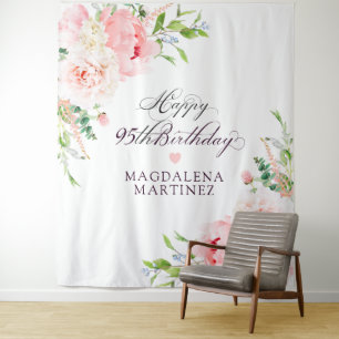 95th Birthday Party Pink Peony Floral Custom Tapestry