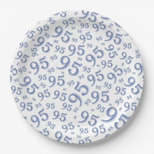95th Birthday Party Random Number Pattern Blue Paper Plate