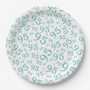 95th Birthday Party Random Number Pattern Teal Paper Plate
